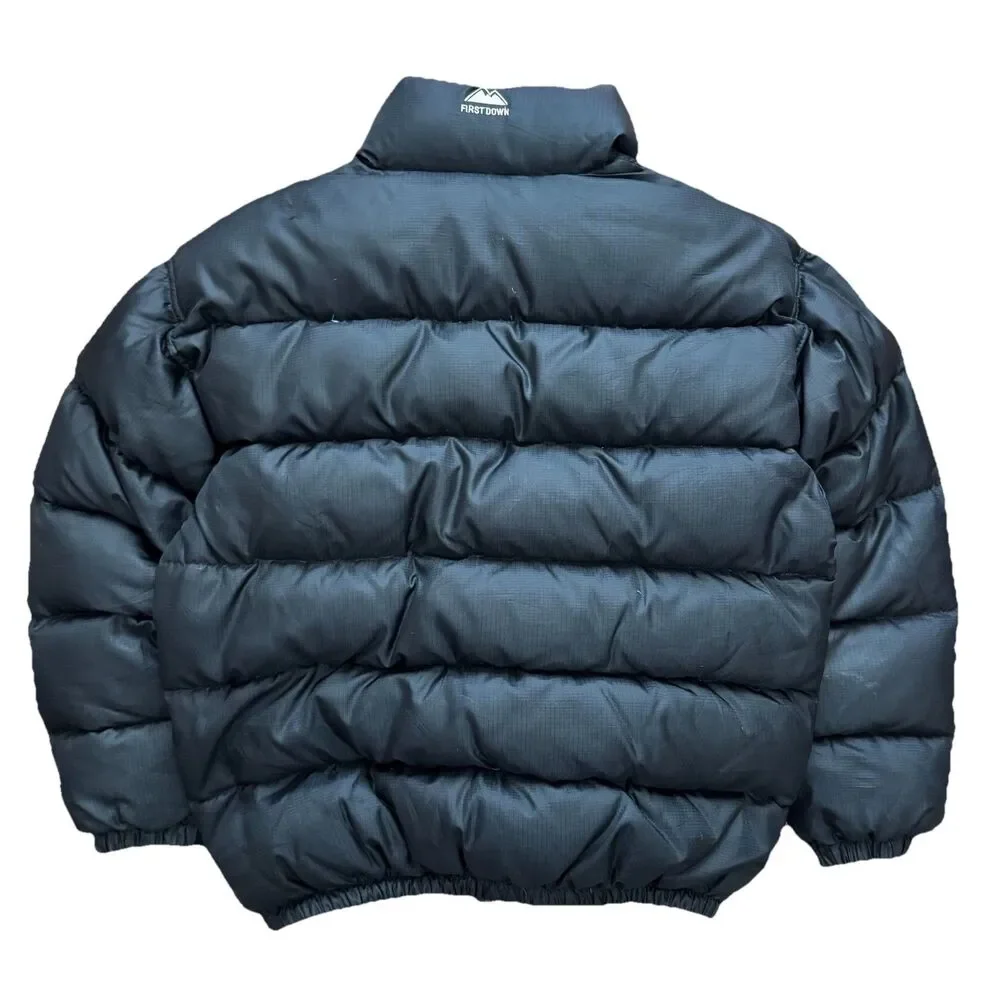 Vintage 90s First Down Men XL Duck Down Puffer Coat Reversible Green Black